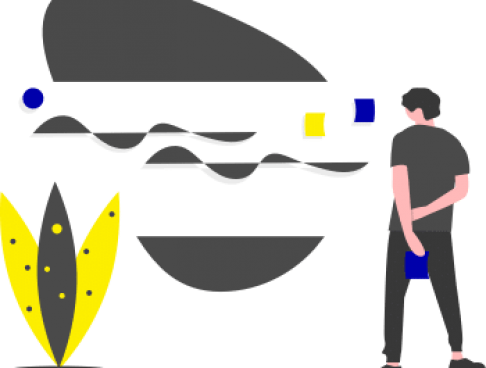 Why illustration with person and abstract shapes